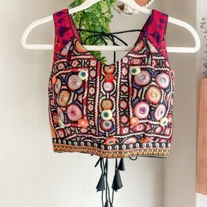 Pink and Black Embellished Sleeveless Crop Top